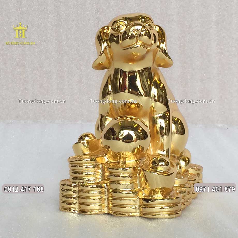 Tượng Chó Ngồi Bằng Đồng Mạ Vàng 24K Cao Cấp